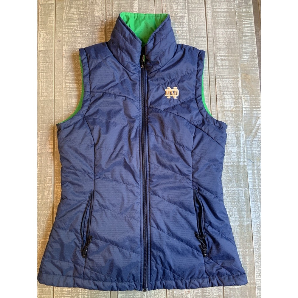Columbia Notre Dame Reversible Navy Blue Green Small Puffer Vest Jacket Football